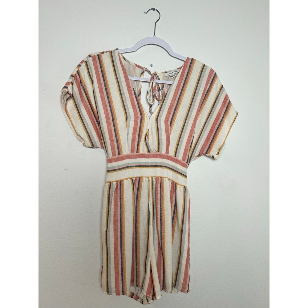 American Eagle Womens Small Striped Linen Blend Romper Boho Coastal Summer